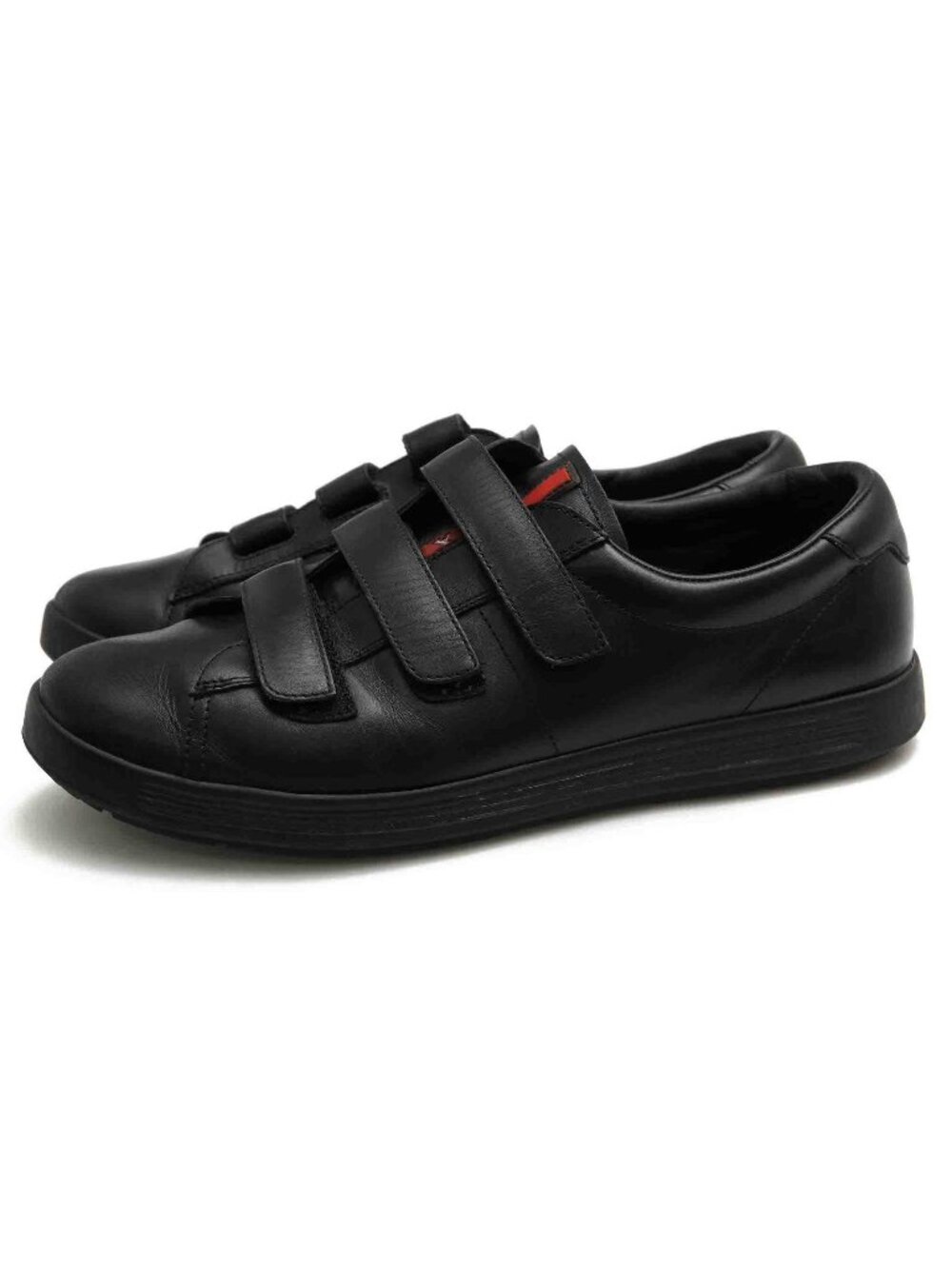 Prada Sneakers Low Cut Leather Black Plume Velcro